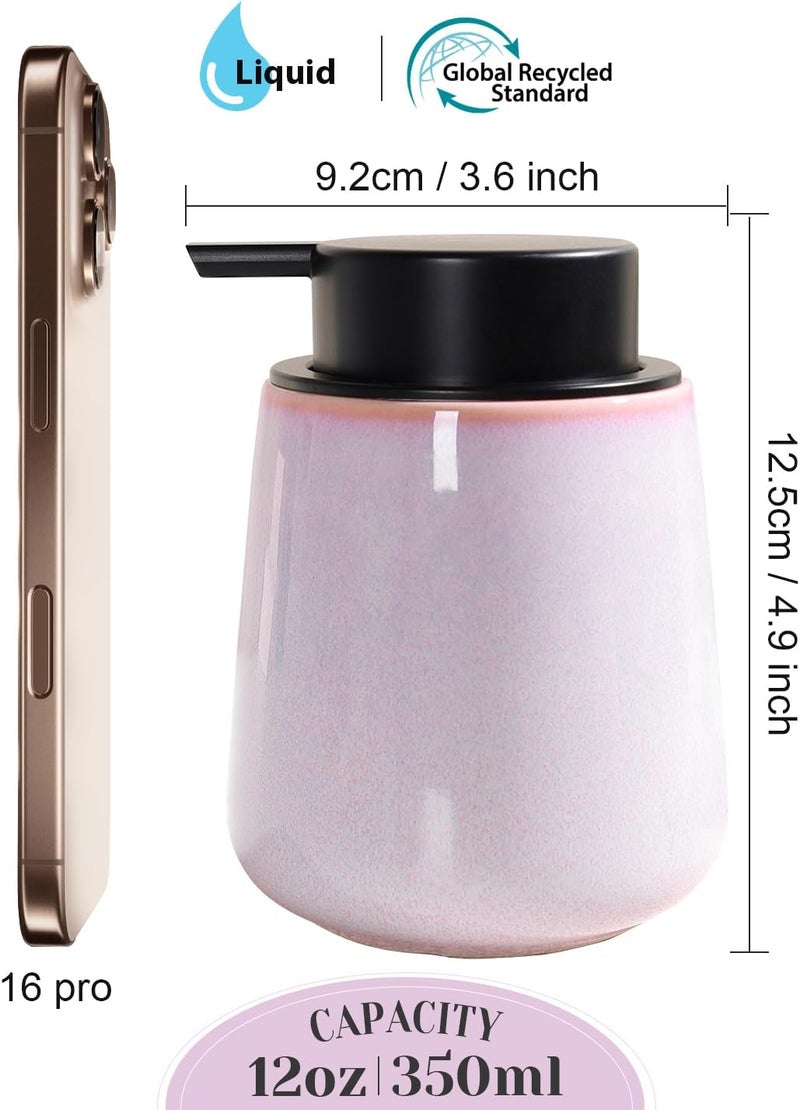 INGOFIN Ceramic Lotion Dispenser - 12 oz Hand Soap Dispenser Bathroom, Modern Liquid Dispenser with Pump, Refillable Dish Soap Bottle for Kitchen -Purple and Pink - Image 2